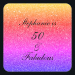 50 And Fabulous Birthday Pink Black Purple Glitter Square Sticker<br><div class="desc">Designed with pretty,  girly and beautiful pink purple glittery background and personalised text template for name which you can edit,  this is perfect for the 50th birthday celebrations!</div>