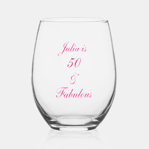 50 And Fabulous Birthday Pink Elegant Gift Favour Stemless Wine Glass