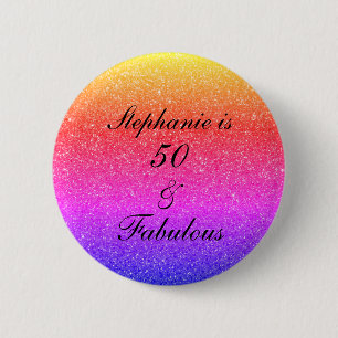 50 And Fabulous Birthday Pink Purple Glitter Black 6 Cm Round Badge