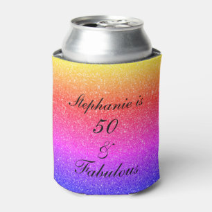 50 And Fabulous Birthday Pink Purple Glitter Black Can Cooler
