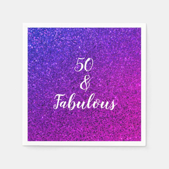 50 And Fabulous Birthday Pink Purple Glitter Chic Napkin (Front)