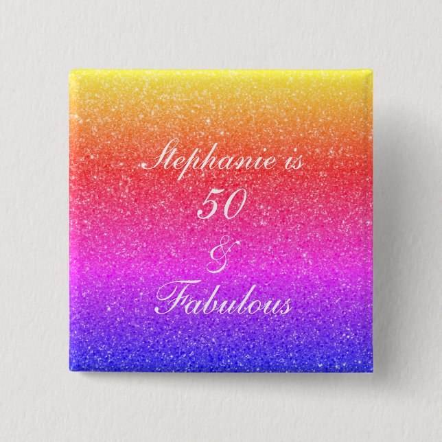 50 And Fabulous Birthday Pink Purple Glitter Cool 15 Cm Square Badge (Front)