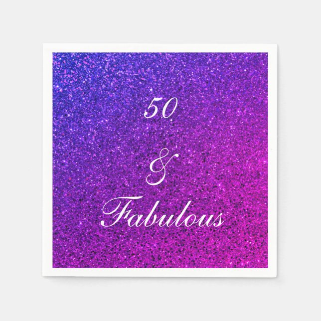 50 And Fabulous Birthday Pink Purple Glitter Girly Napkin (Front)