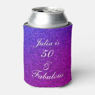 50 And Fabulous Birthday Pink Purple Glitter Ombre Can Cooler