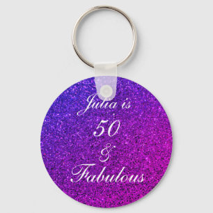 50 And Fabulous Birthday Pink Purple Glitter Ombre Key Ring