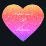 50 And Fabulous Birthday Pink Purple Glitter White Heart Sticker<br><div class="desc">Designed with pretty,  girly and beautiful pink purple glittery background and personalised text template for name which you can edit,  this is perfect for the 50th birthday celebrations!</div>