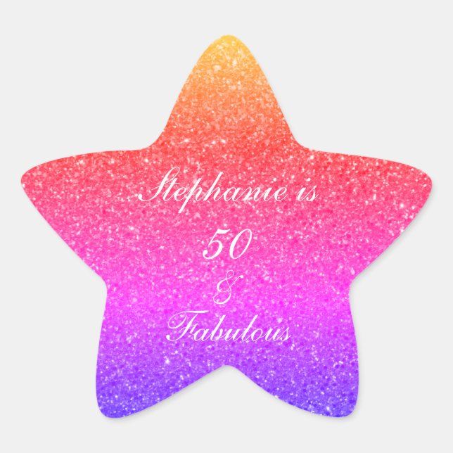 50 And Fabulous Birthday Pink Purple Glitter White Star Sticker (Front)