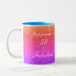 50 And Fabulous Birthday Pink Purple Glitter White Two-Tone Coffee Mug