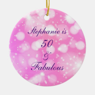 50 And Fabulous Birthday Pink Purple Glittery Ceramic Tree Decoration