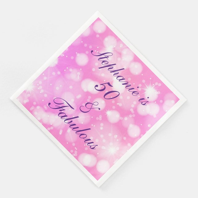 50 And Fabulous Birthday Pink Purple Glittery Cool Napkin (Corner)