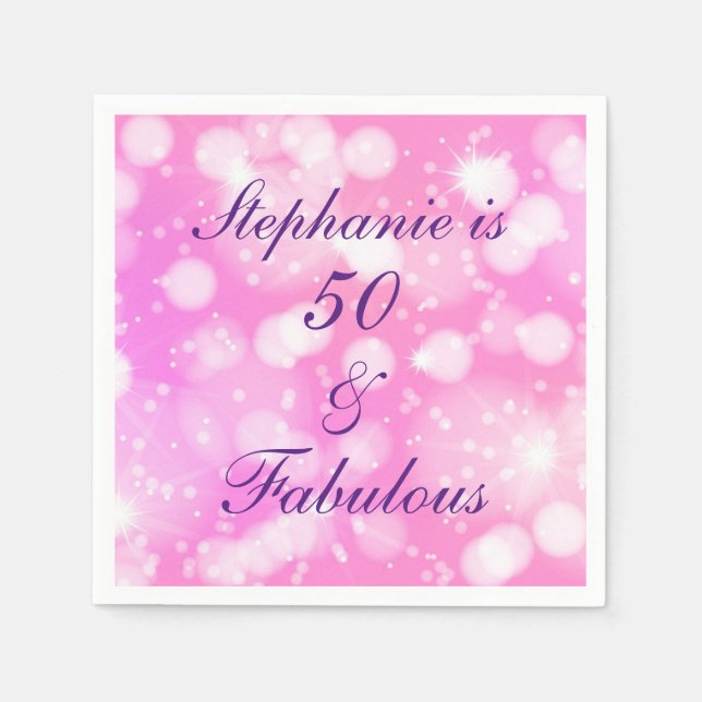 50 And Fabulous Birthday Pink Purple Glittery Napkin (Front)
