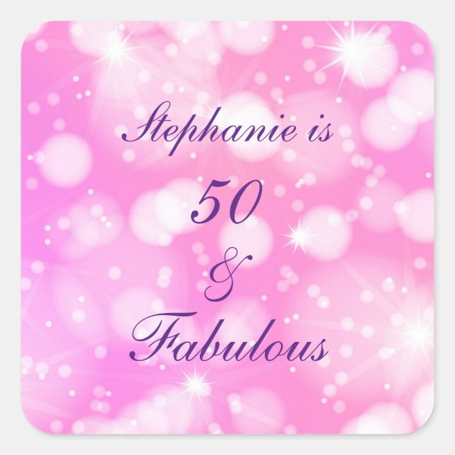 50 And Fabulous Birthday Pink Purple Glittery Square Sticker (Front)