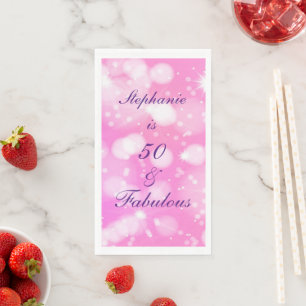 50 And Fabulous Birthday Pink Purple Rose Glitter Napkin
