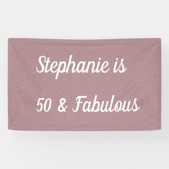 50 And Fabulous Birthday Pink Rose Elegant Simple Banner (Horizontal)