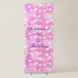 50 And Fabulous Birthday Pink Rose Purple Bokeh Retractable Banner