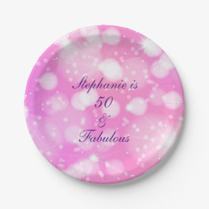 50 And Fabulous Birthday Pink Rose Purple Glittery Paper Plate