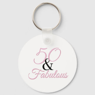 50 and fabulous Birthday Pink Simple Key Ring