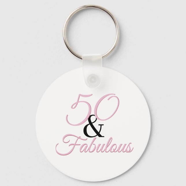 50 and fabulous Birthday Pink Simple Key Ring (Front)