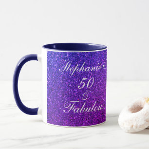 50 And Fabulous Birthday Pink White Purple Glitter Mug