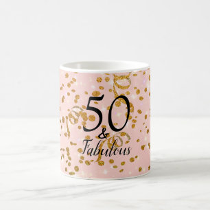 50 and Fabulous Birthday Pink with God Confetti Coffee Mug