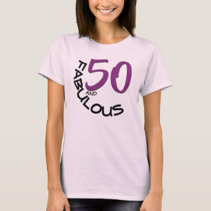 50 and FABULOUS Birthday Purple & Black Typography T-Shirt