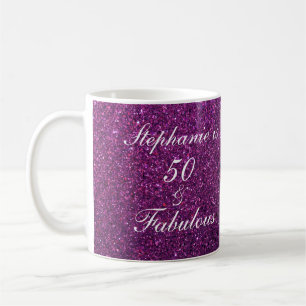 50 And Fabulous Birthday Purple Glitter Gift Favou Coffee Mug