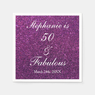 50 And Fabulous Birthday Purple Glitter Ombre Chic Napkin