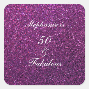 50 And Fabulous Birthday Purple Glitter Ombre Chic Square Sticker