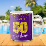 50 and fabulous birthday purple gold foil dots coffee mug<br><div class="desc">“50 and fabulous.” Own it and usher in 50 with style! Send out this stunning, modern, graphic faux gold foil “50” and dots on a purple background, 50th birthday personalised coffee mug will help make her birthday special. Matching and coordinating invitations, envelopes, labels, paper plates, napkins, and other items are...</div>