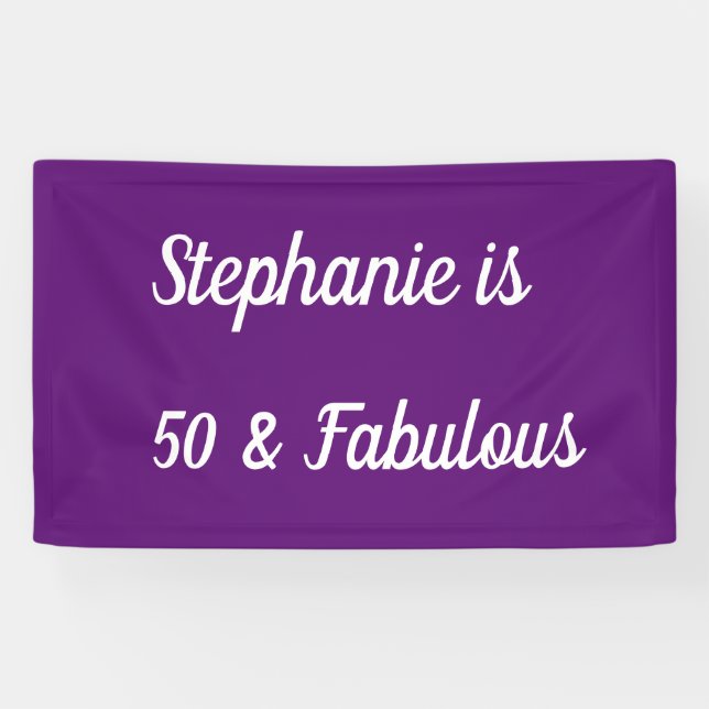 50 And Fabulous Birthday Purple White Royal Classy Banner (Horizontal)