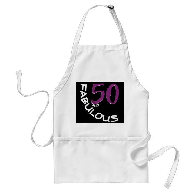 50 and Fabulous Birthday Purple White Typography Standard Apron (Front)