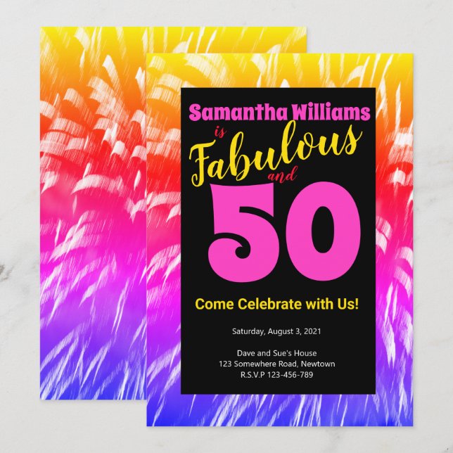 50 and Fabulous Birthday Rainbow Fireworks Invitation (Front/Back)