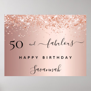 50 and Fabulous birthday rose gold blush glitter Poster