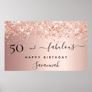 50 and Fabulous birthday rose gold blush glitter Poster