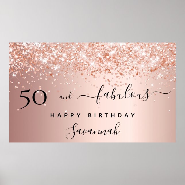 50 and Fabulous birthday rose gold blush glitter Poster (Front)