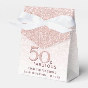 50 and Fabulous Birthday Rose Gold Glitter Favour Box