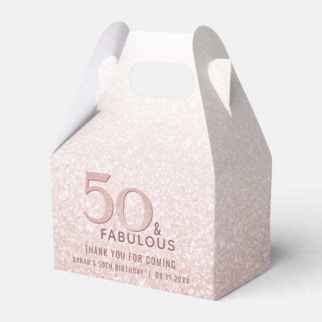50 and Fabulous Birthday Rose Gold Glitter Favour Box (Front Side)