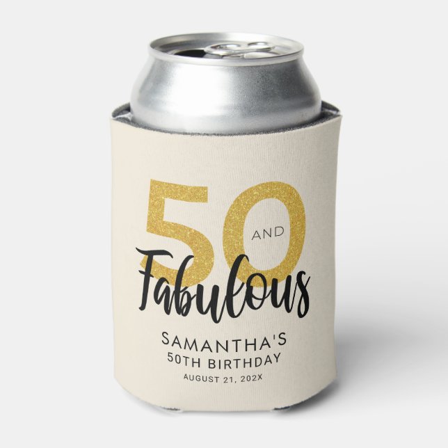 50 and Fabulous Birthday Script Party Custom Can Cooler (Can Front)