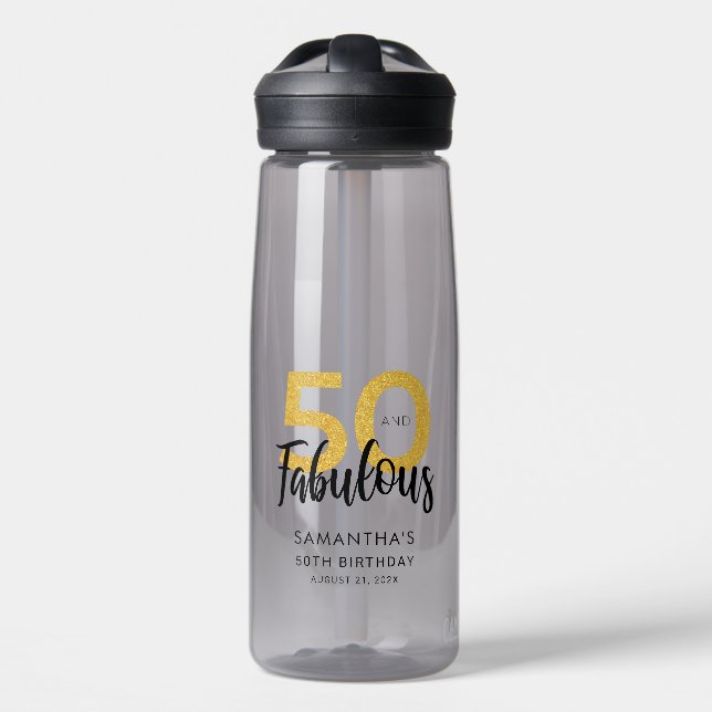 50 and Fabulous Birthday Script Party Custom Water Bottle (Front)