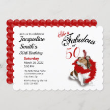 50 and Fabulous Birthday Sheltie Dog Red Invitatio