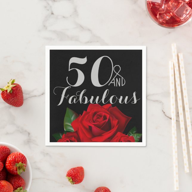 50 and Fabulous Birthday with Red Roses Napkin (Insitu)
