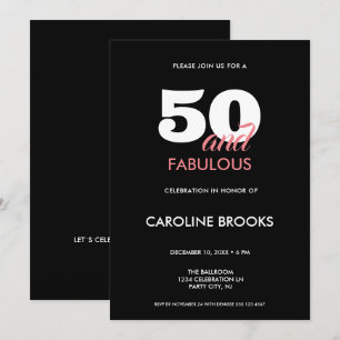 50 and Fabulous Black 50th Birthday Invitation