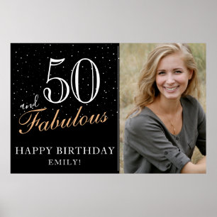 50 and Fabulous Black 50th Birthday Party Photo Poster