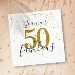 50 and Fabulous Black and Gold 50th Birthday Napkin<br><div class="desc">Elegant fifty and fabulous gold stars confetti birthday party napkins. You can personalise it with the special lady's name,  making a beautiful addition to the party celebration. Designed by Thisisnotme©</div>