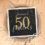 50 and Fabulous Black and Gold 50th Birthday Napkin<br><div class="desc">Elegant fifty and fabulous gold stars confetti birthday party napkins. You can personalise with the special lady's name,  making a beautiful addition to the party celebration. Designed by Thisisnotme©</div>