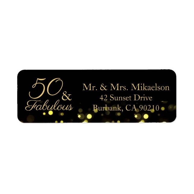 50 and Fabulous Black and Gold Birthday Address (Front)