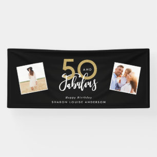 50 and fabulous black and gold birthday  banner