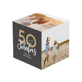 50 and fabulous black and gold birthday  cube