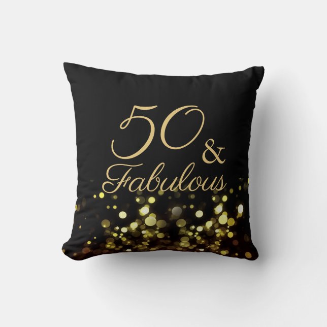 50 and Fabulous Black and Gold Birthday Cushion (Front)