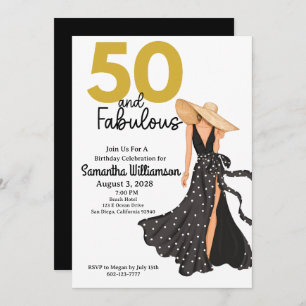 50 and Fabulous Black and Gold Birthday Party Invitation